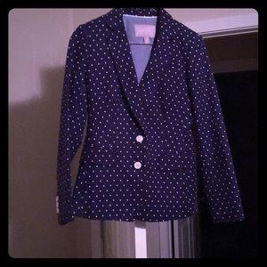 Navy and white polka dotted blazer